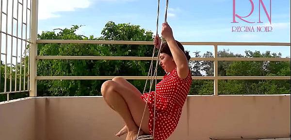 trendsCute housewife has fun without panties on the swing. Slut swings and shows her perfect pussy.